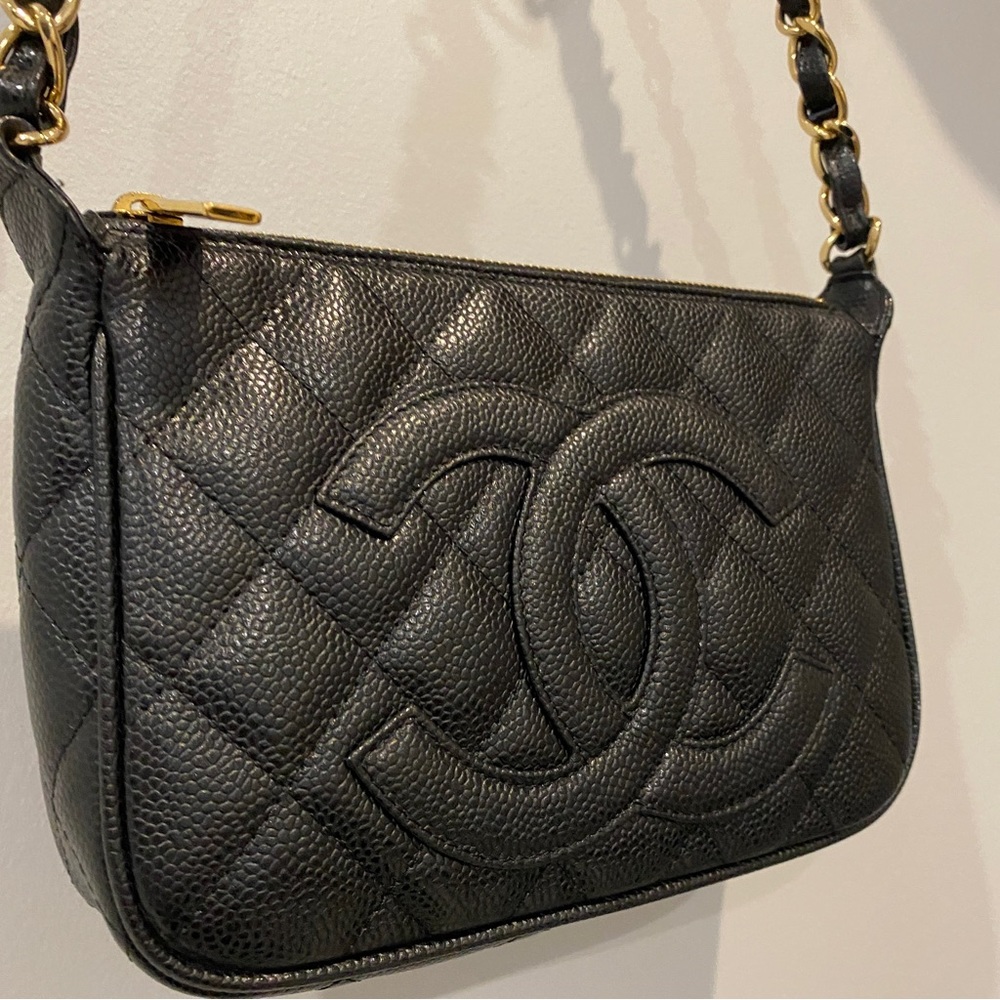 CHANEL Black Quilted Caviar Leather Vintage Timeless Pochette